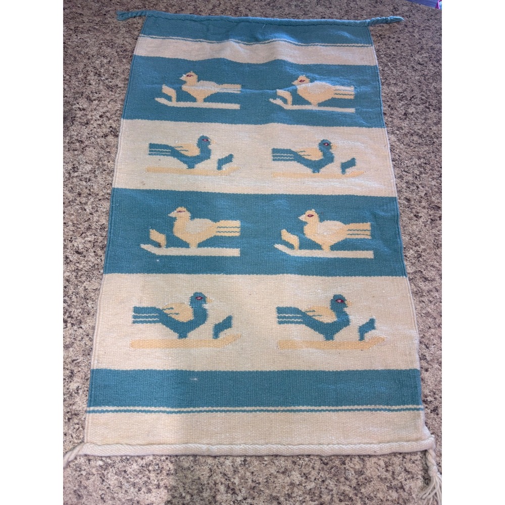Vintage Handwoven Wool Zapotec Oaxaca Tapestry Rug Wall Hanging Rare